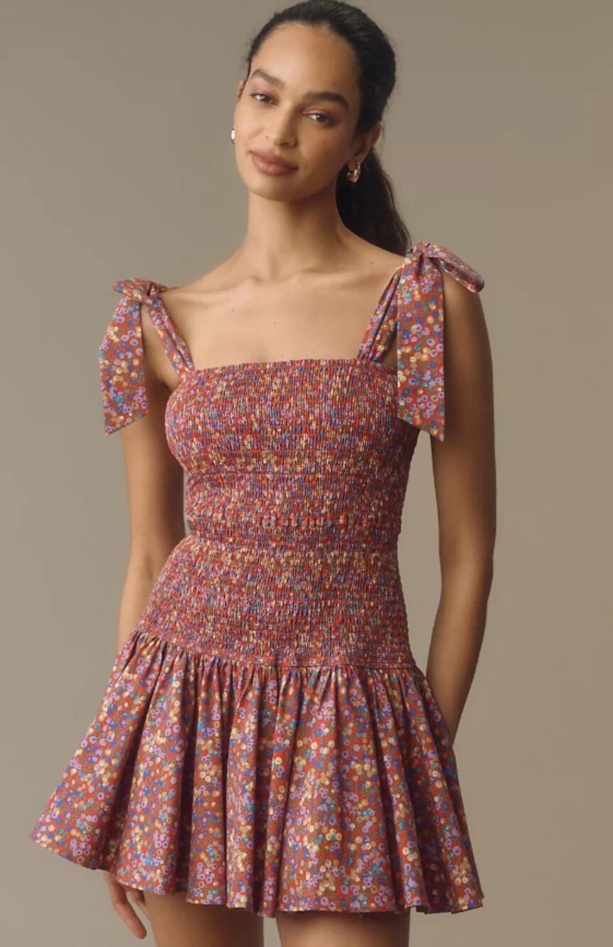 NWT Anthropologie Atsu Tie-Shoulder Smocked Mini Dress - XS